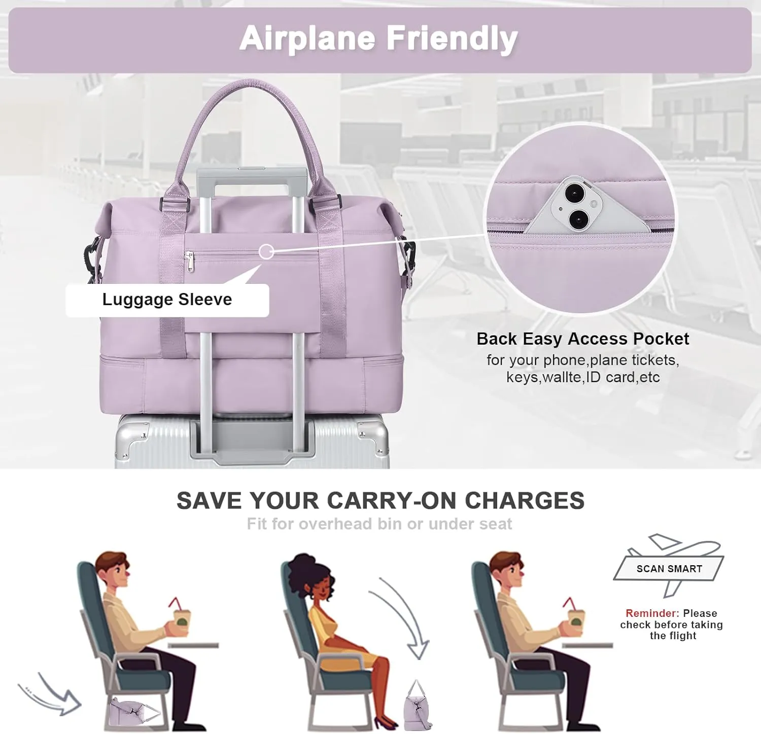 Travel Duffel Bag,Sports Tote Gym Bag,Shoulder Weekender Overnight Bag for Women