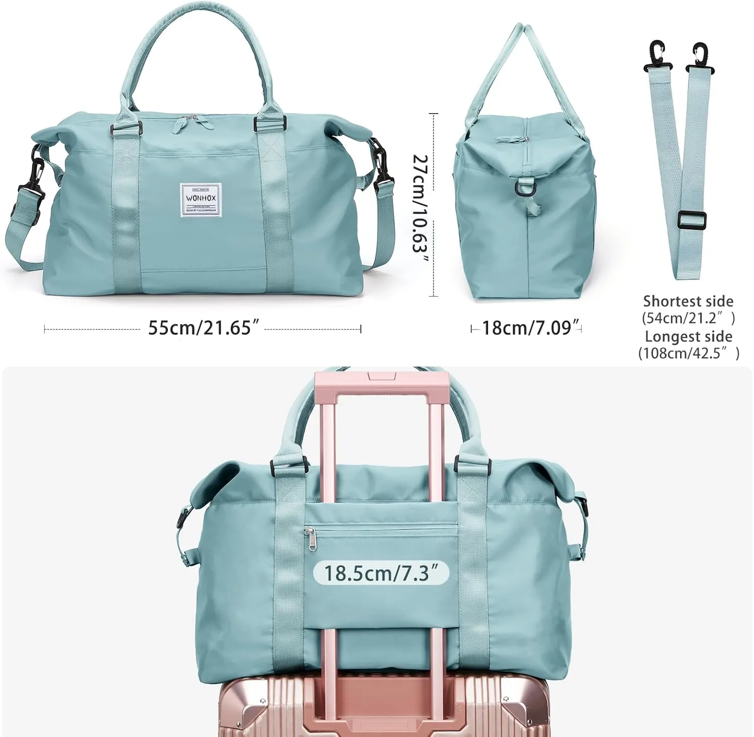 Travel Duffel Bag,Waterproof Duffel Gym Tote Bag Personal Item Bag,Large Sports Weekender Carry On Overnight Bags for Women with Wet Pocket,Duffel Hospital Bag, Light Blue