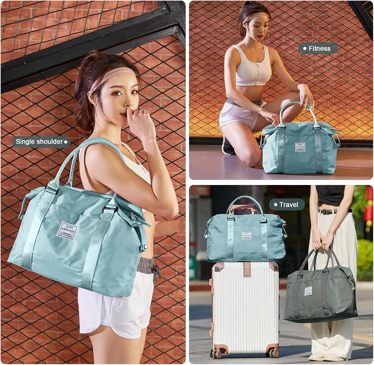 Travel Duffel Bag,Waterproof Duffel Gym Tote Bag Personal Item Bag,Large Sports Weekender Carry On Overnight Bags for Women with Wet Pocket,Duffel Hospital Bag, Light Blue