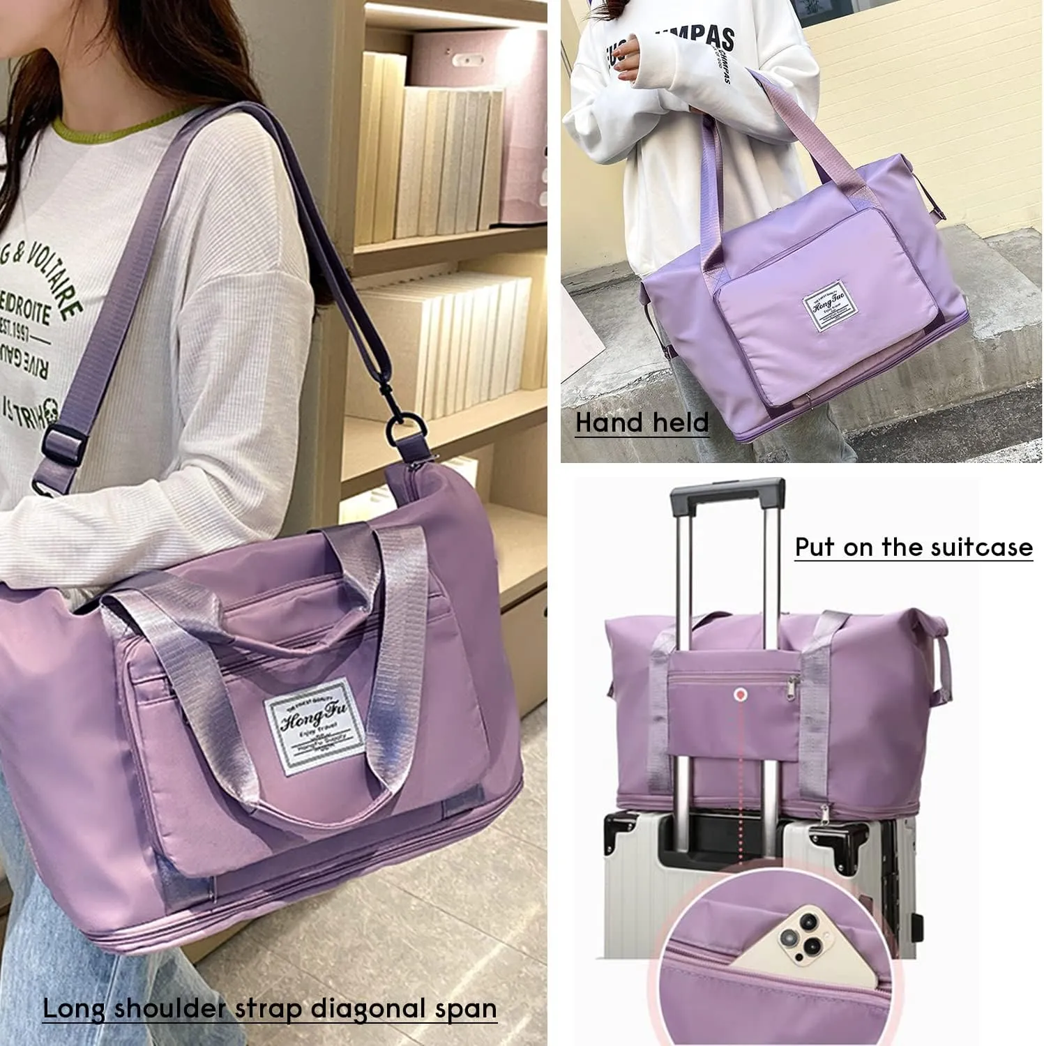 Travel Duffel Tote Bag,Travel Weekender Overnight Bags Women Carry On Bag Totes for Airplanes,Sports Gym Duffle with Trolley Sleeve