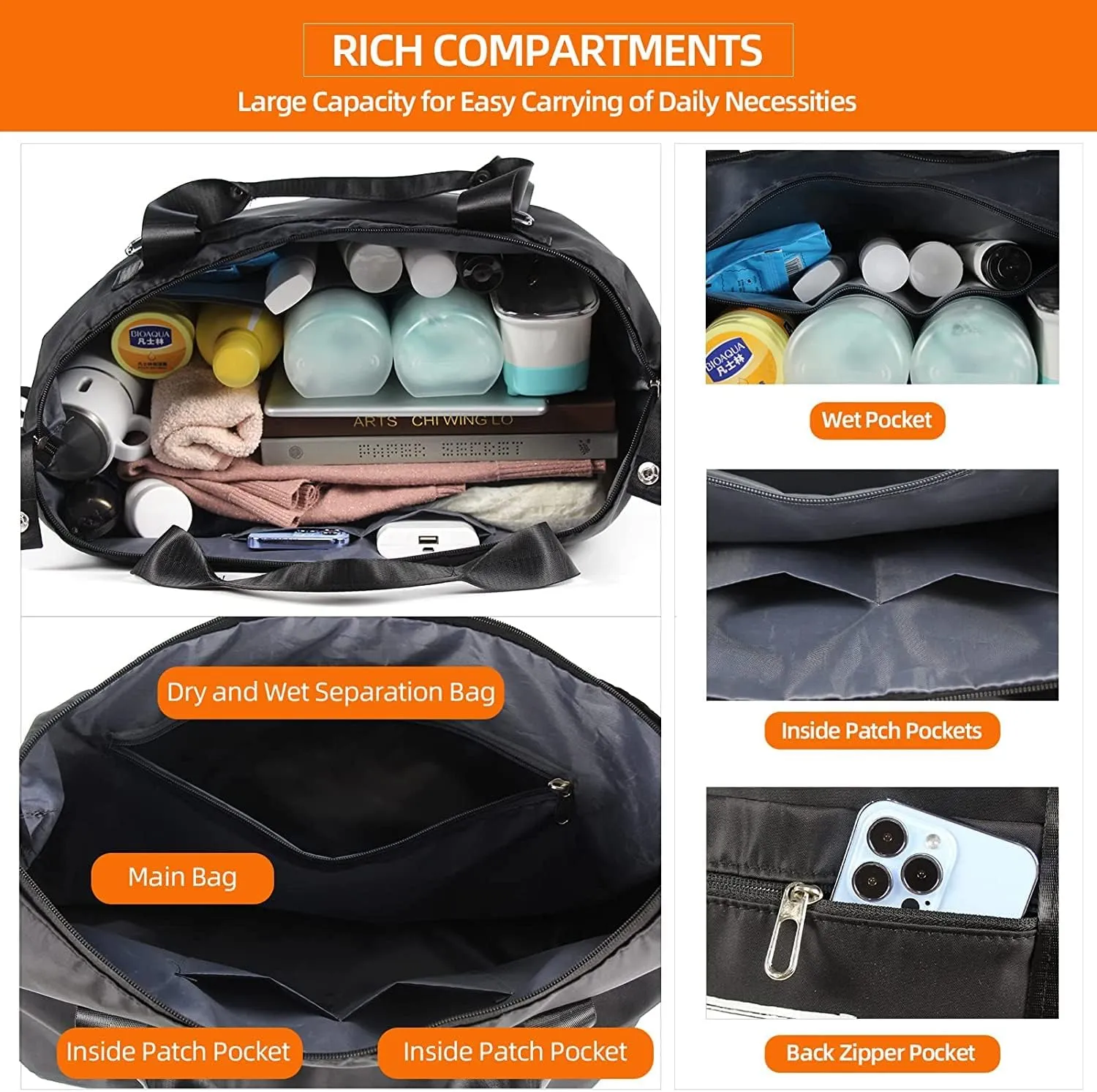 Travel Duffel Tote Bag,Travel Weekender Overnight Bags Women Carry On Bag Totes for Airplanes,Sports Gym Duffle with Trolley Sleeve