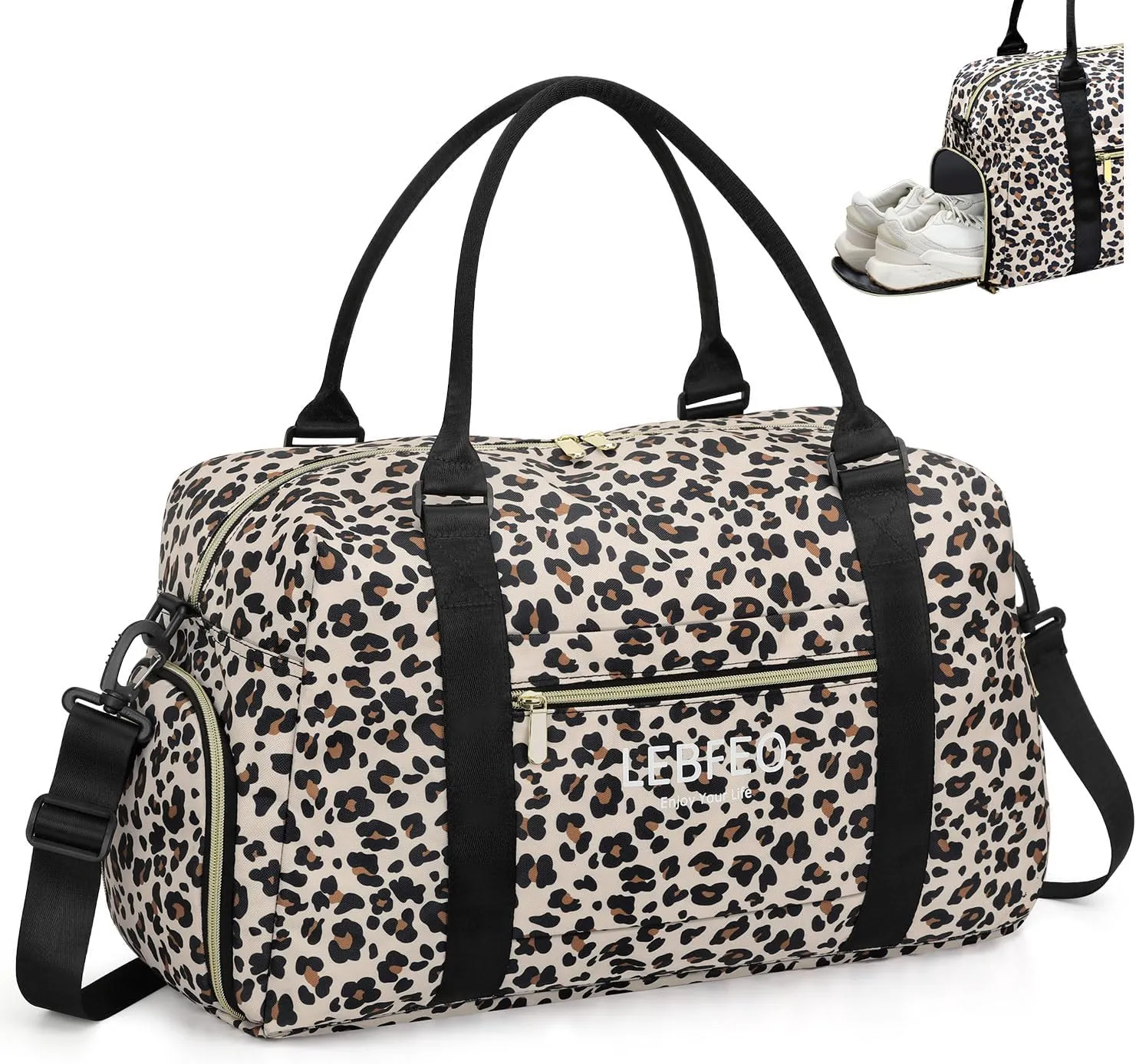 Travel Duffle Bag for Women Large Weekender Overnight Bags Gym Bag with Shoe Compartment Waterproof Hospital Bag Carry On Tote Bag for Airplanes,Leopard