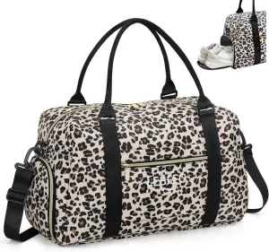 Travel Duffle Bag for Women Large Weekender Overnight Bags Gym Bag with Shoe Compartment Waterproof Hospital Bag Carry On Tote Bag for Airplanes,Leopard