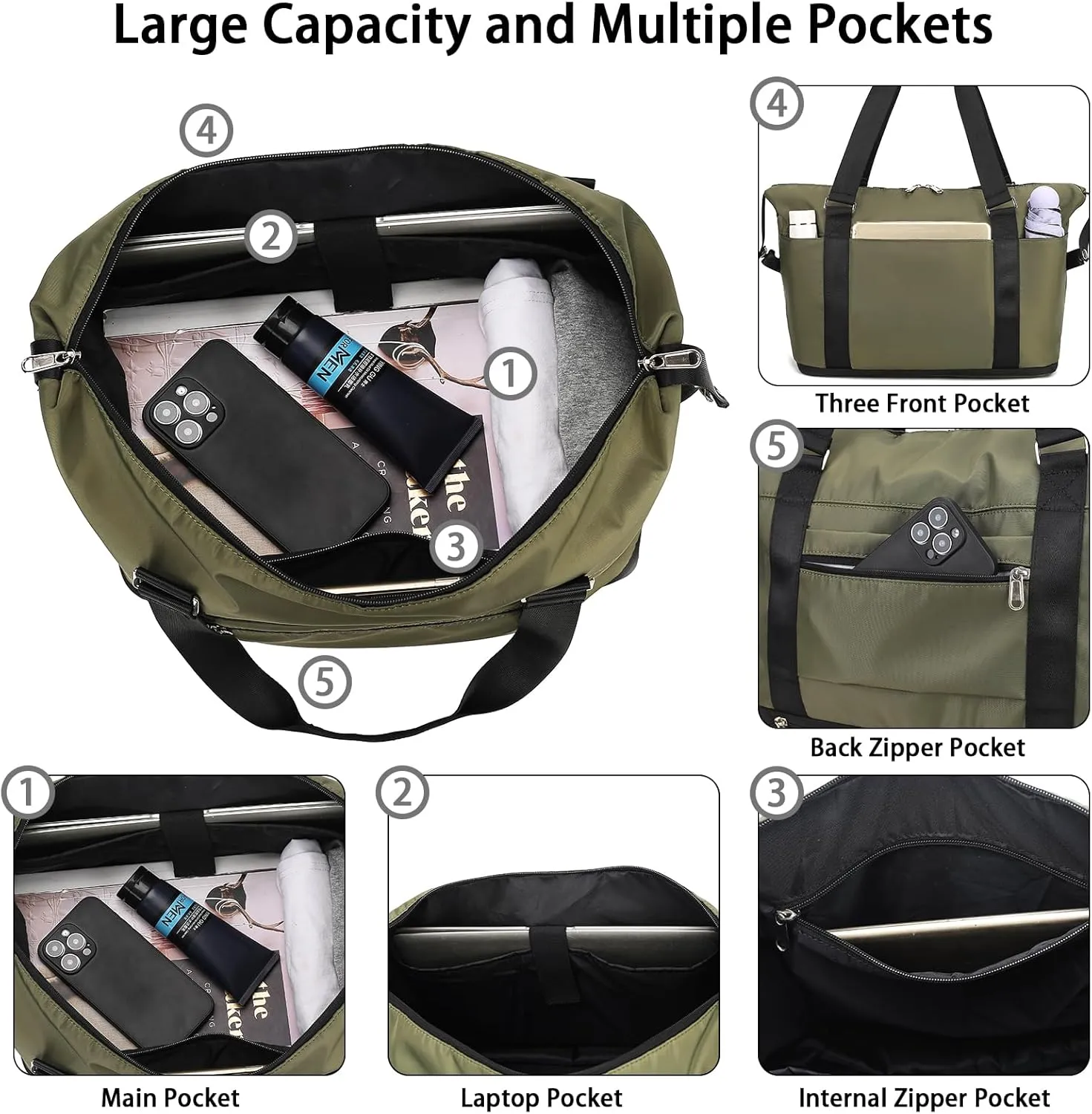 Travel Duffle Bag, Waterproof Weekender Bag Carry On Tote Bags for Women, Travel Essentials Sport Gym Bag for Men(Dark Green)