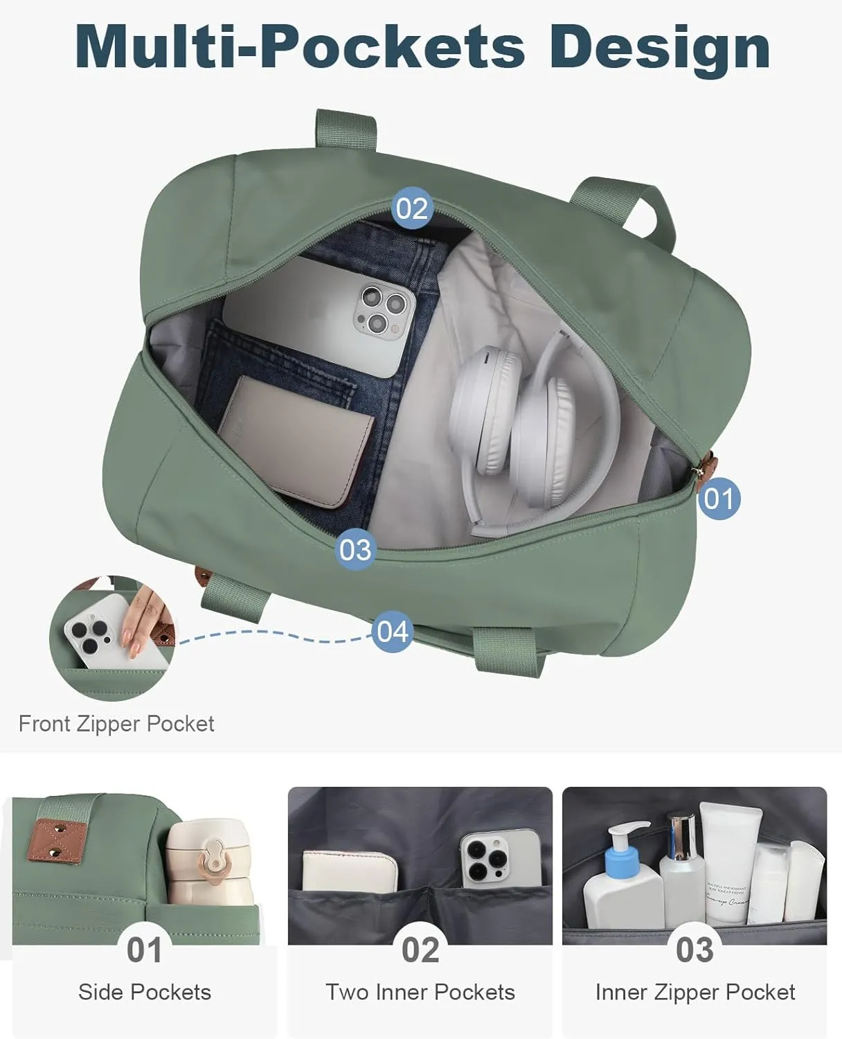 Travel Duffle Bag, Waterproof Weekender Overnight Hospital Bags for Women Men with Toiletry Bag Lightweight Carry on Personal Item Duffle Gym Bag for Travel, Airplanes, Sports