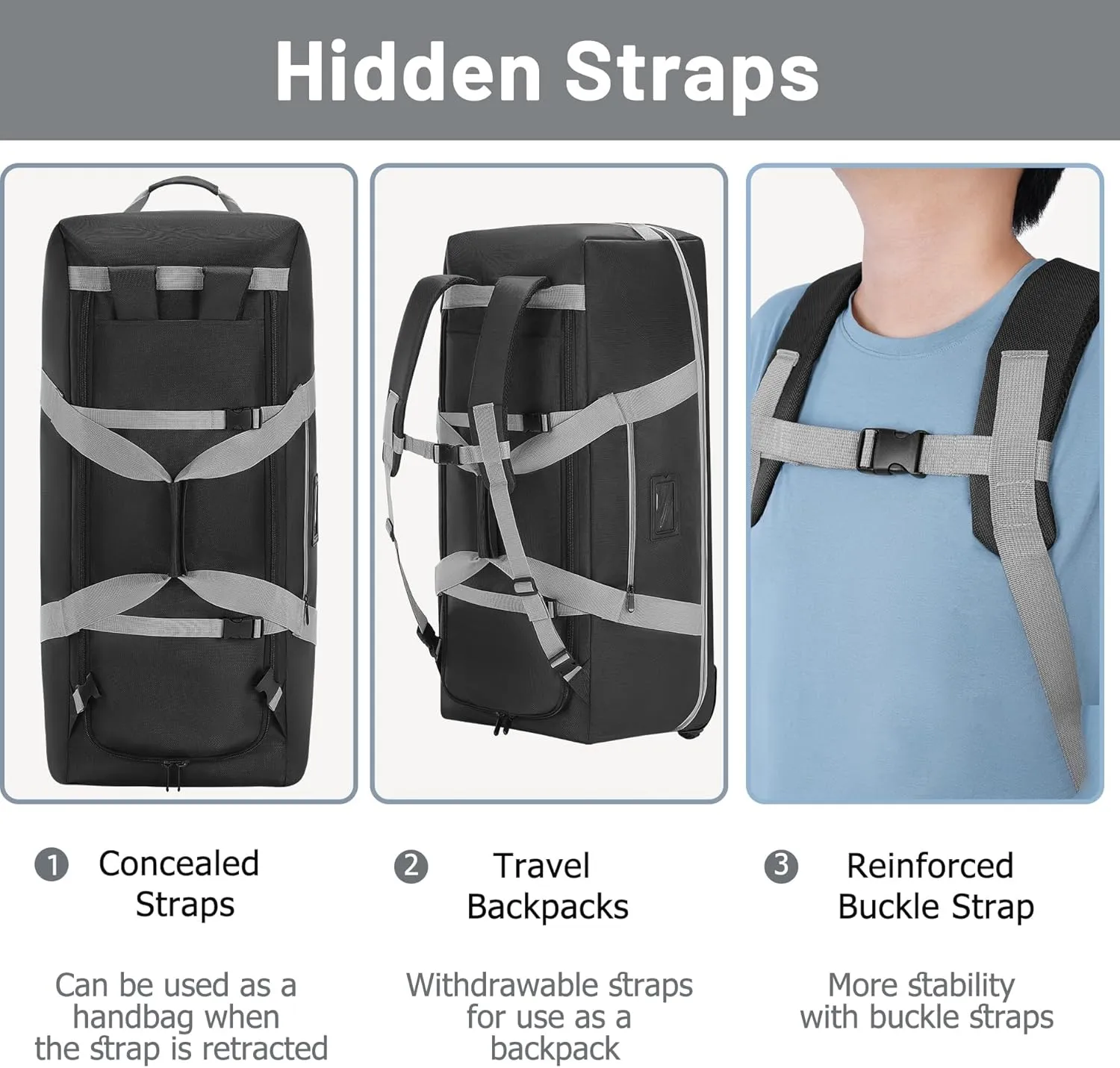 Travel Duffle Bag with Wheels, Large Capacity Rolling Duffle Bag for Travel, Duffle Roller Bags Rolling Luggage Bag with Multi-pocket for Travel (Expandable from 109L to 129L)