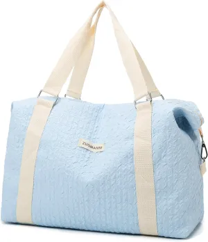 Travel Duffle Bag,Weekender Bags for Women Men,Overnight Carry On Tote Bags,Large Sports Gym Bags Portable Double Layer Wet Pocket Traveling Duffel Tote Bag Blue