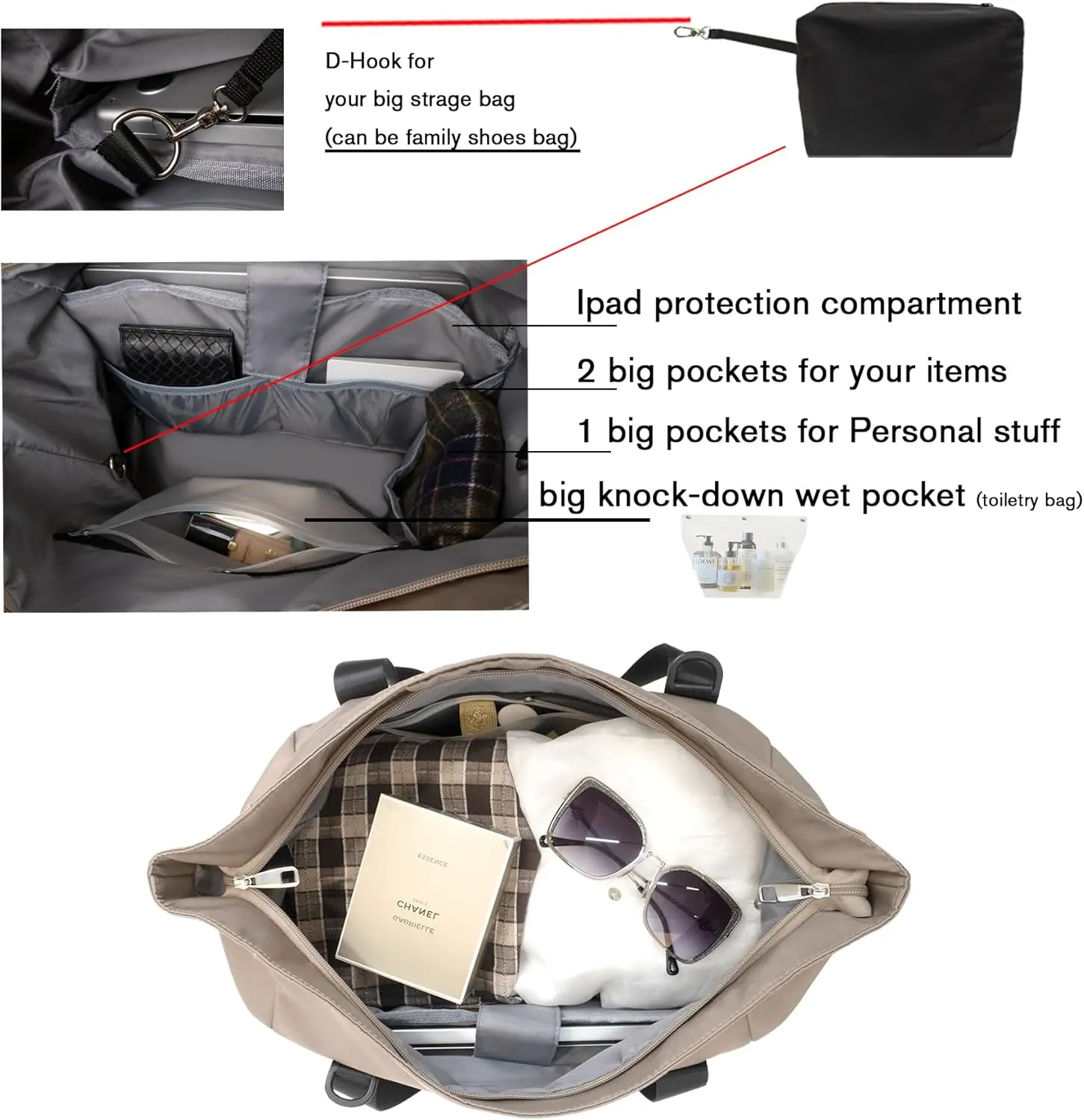 Travel Duffle Bag,Weekender Bags for Women with Big Family Shoe Bag Buckle Toiletry Wet bag Laptop compartment,Expandable Capacity,Gym Duffel Bag,Overnight Bag,Hospital Bags (Brown)