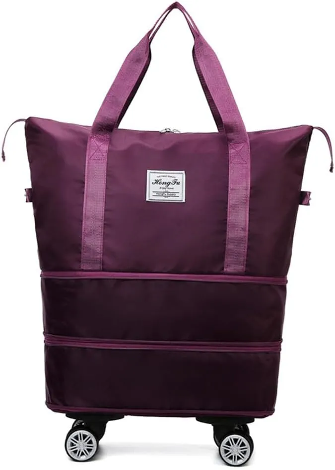 Travel Tote Bag with Trolley Sleeve Expandable Extra Duffel Bag with Wheels Lightweight Traveling Foldable Suitcase