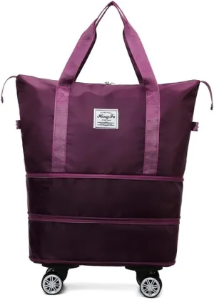 Travel Tote Bag with Trolley Sleeve Expandable Extra Duffel Bag with Wheels Lightweight Traveling Foldable Suitcase