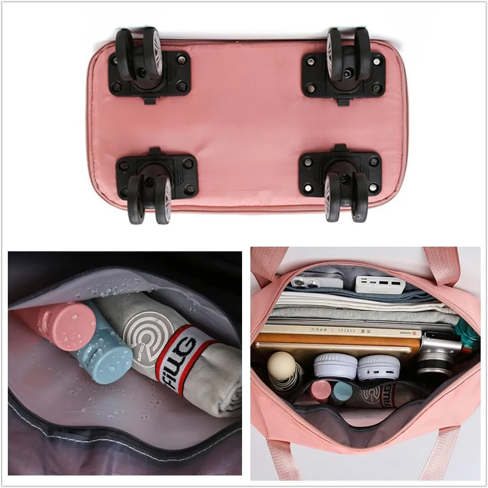 Travel Tote Bag with Trolley Sleeve Expandable Extra Duffel Bag with Wheels Lightweight Traveling Foldable Suitcase