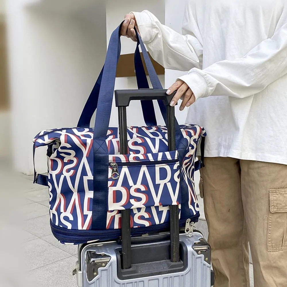 Travel Tote Bags with Trolley Sleeve Expandable Extra Duffel Bag with Wheels Lightweight Foldable Suitcase