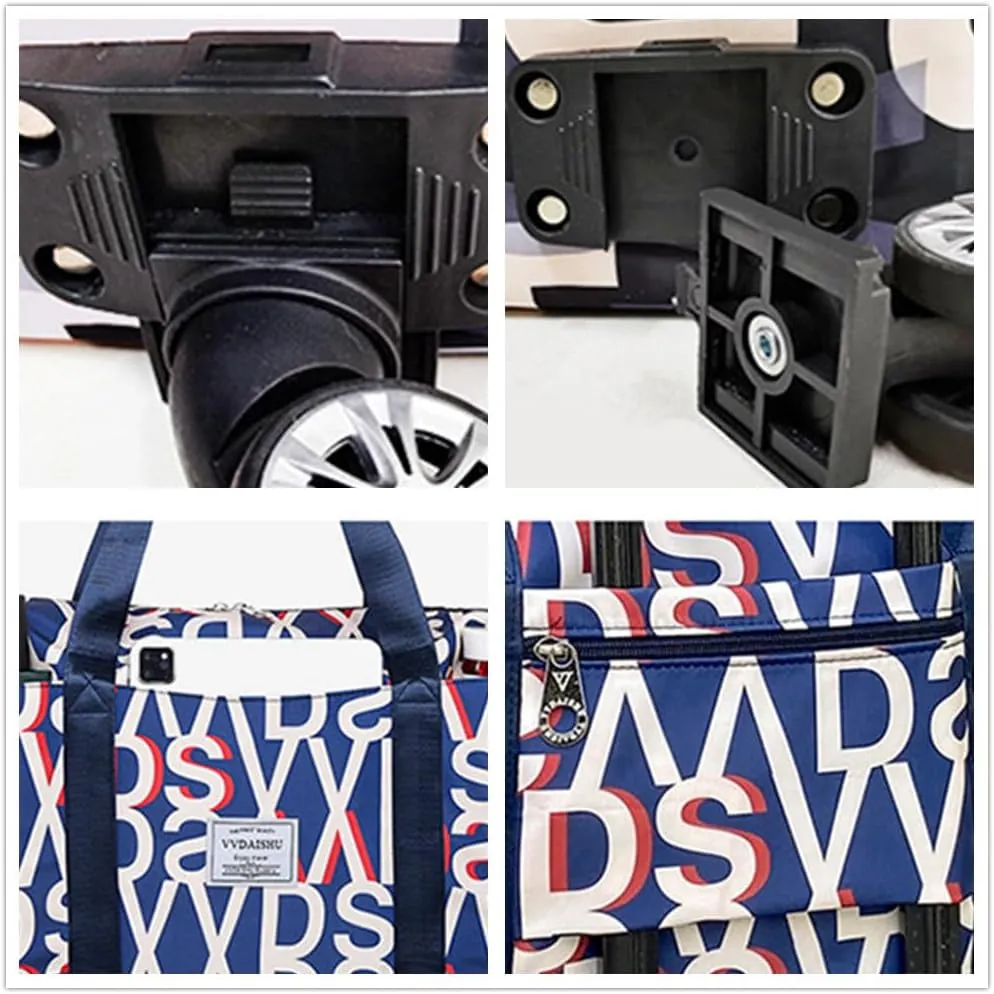 Travel Tote Bags with Trolley Sleeve Expandable Extra Duffel Bag with Wheels Lightweight Foldable Suitcase
