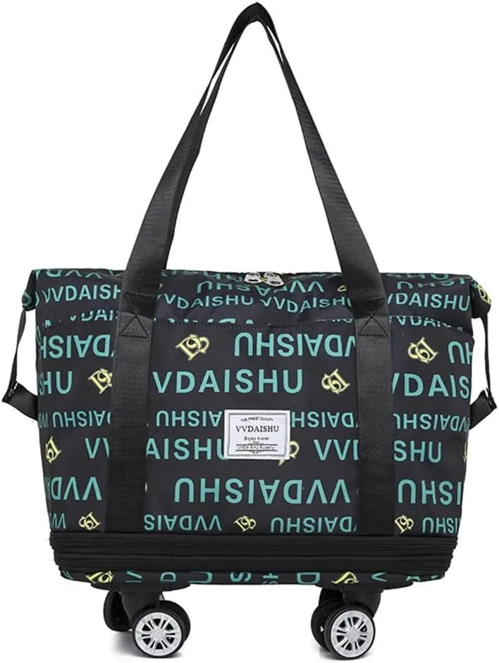 Travel Tote Bags with Trolley Sleeve Expandable Extra Duffel Bag with Wheels Lightweight Foldable Suitcase