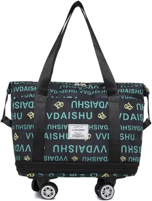 Travel Tote Bags with Trolley Sleeve Expandable Extra Duffel Bag with Wheels Lightweight Foldable Suitcase
