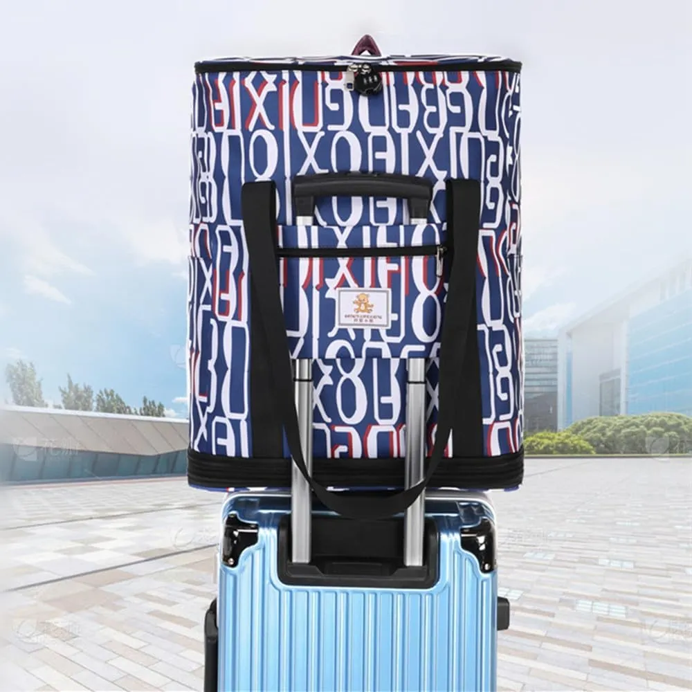 Travel Tote Bags with Trolley Sleeve Expandable Extra Oxford Duffel Bag with Wheels Lightweight Foldable Suitcase