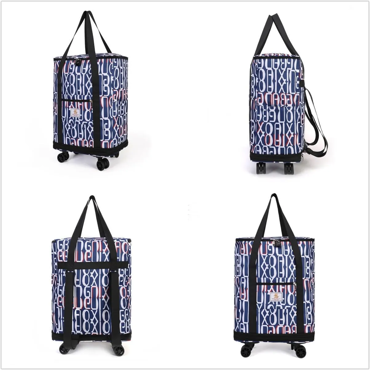 Travel Tote Bags with Trolley Sleeve Expandable Extra Oxford Duffel Bag with Wheels Lightweight Foldable Suitcase