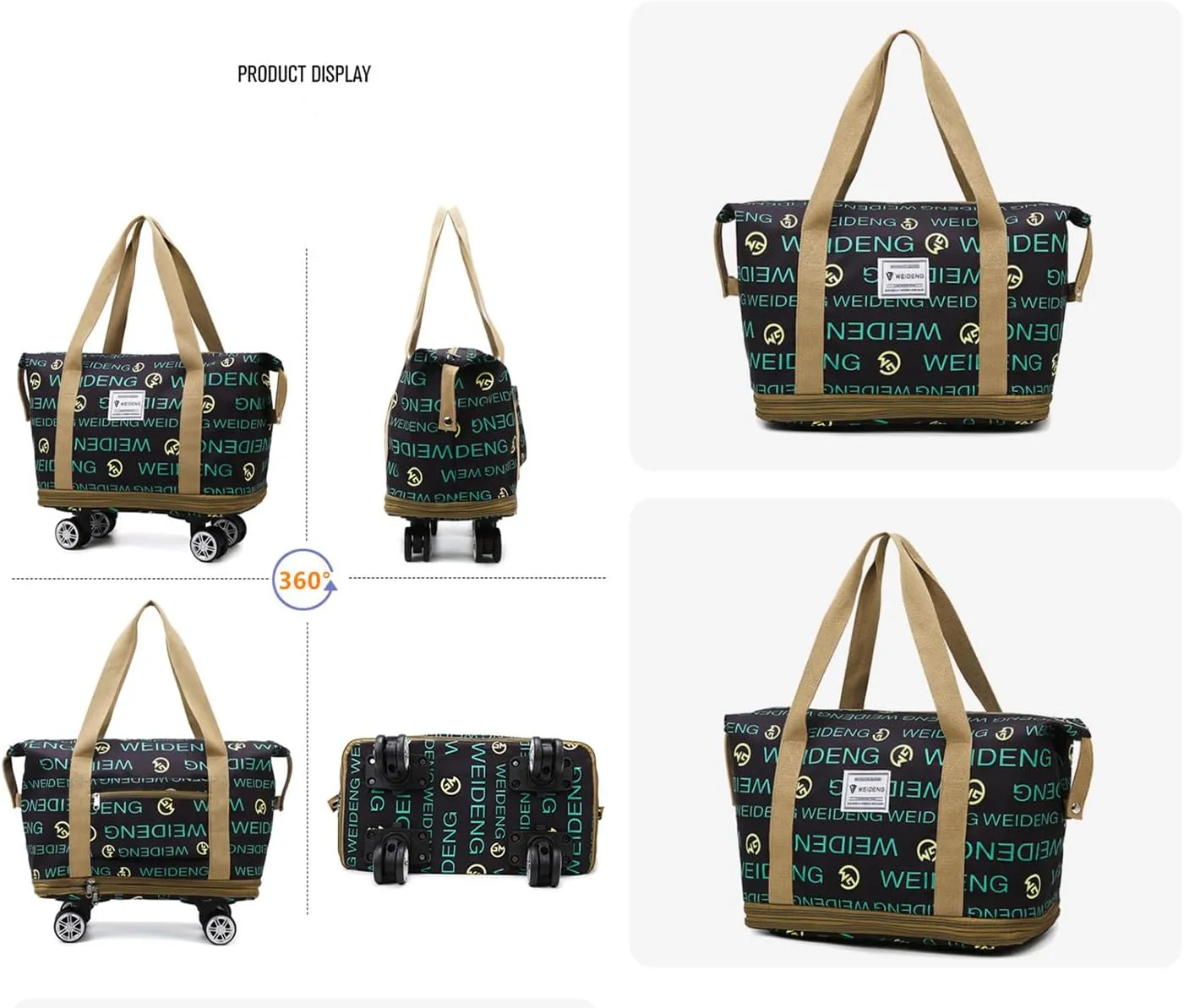 Travel Tote Bags with Trolley Sleeve Expandable Extra Waterproof Oxford Duffel Bag with Wheels