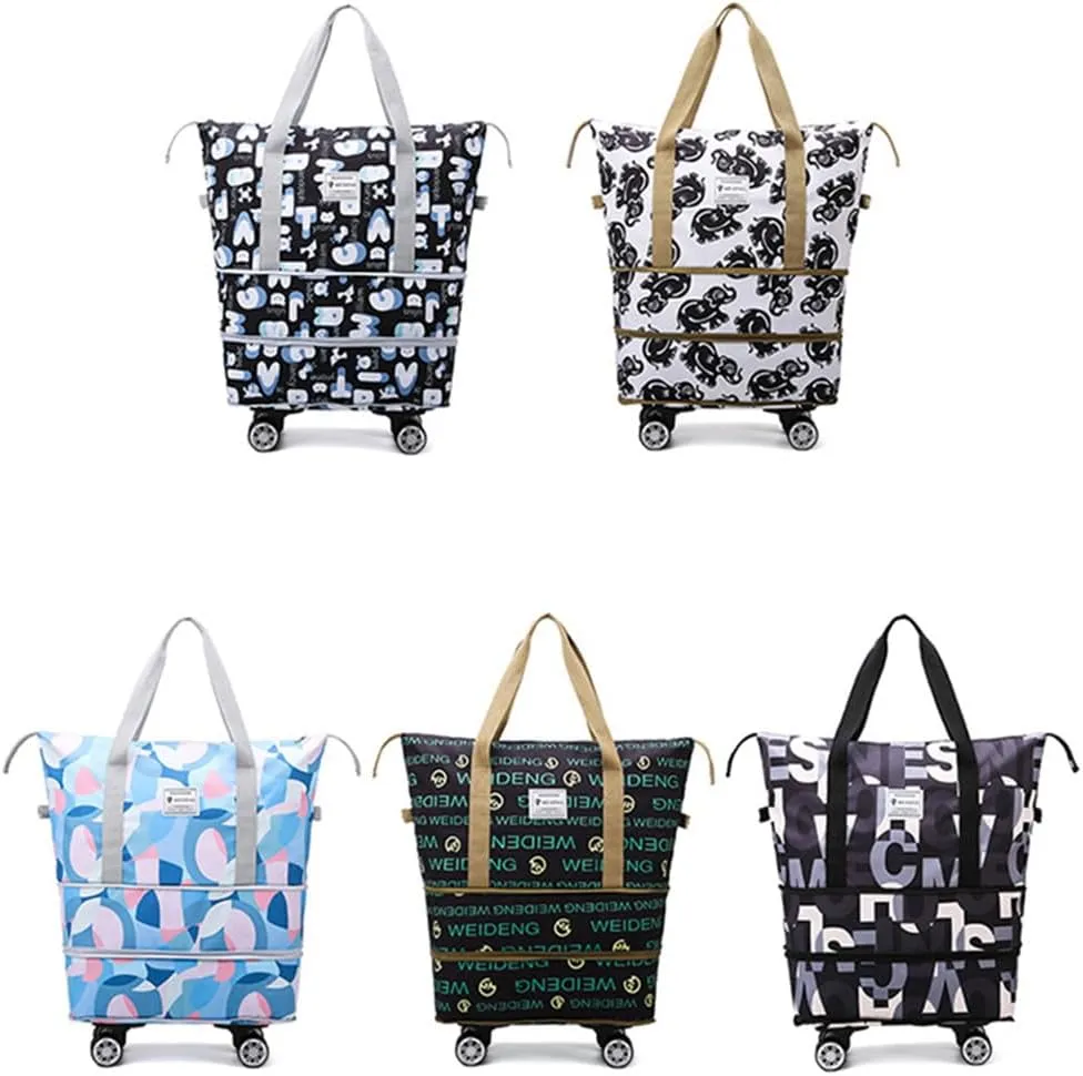 Travel Tote Bags with Trolley Sleeve Expandable Extra Waterproof Oxford Duffel Bag with Wheels
