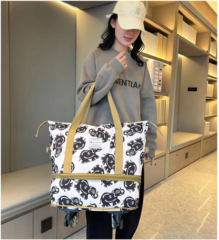 Travel Tote Bags with Trolley Sleeve Expandable Extra Waterproof Oxford Duffel Bag with Wheels