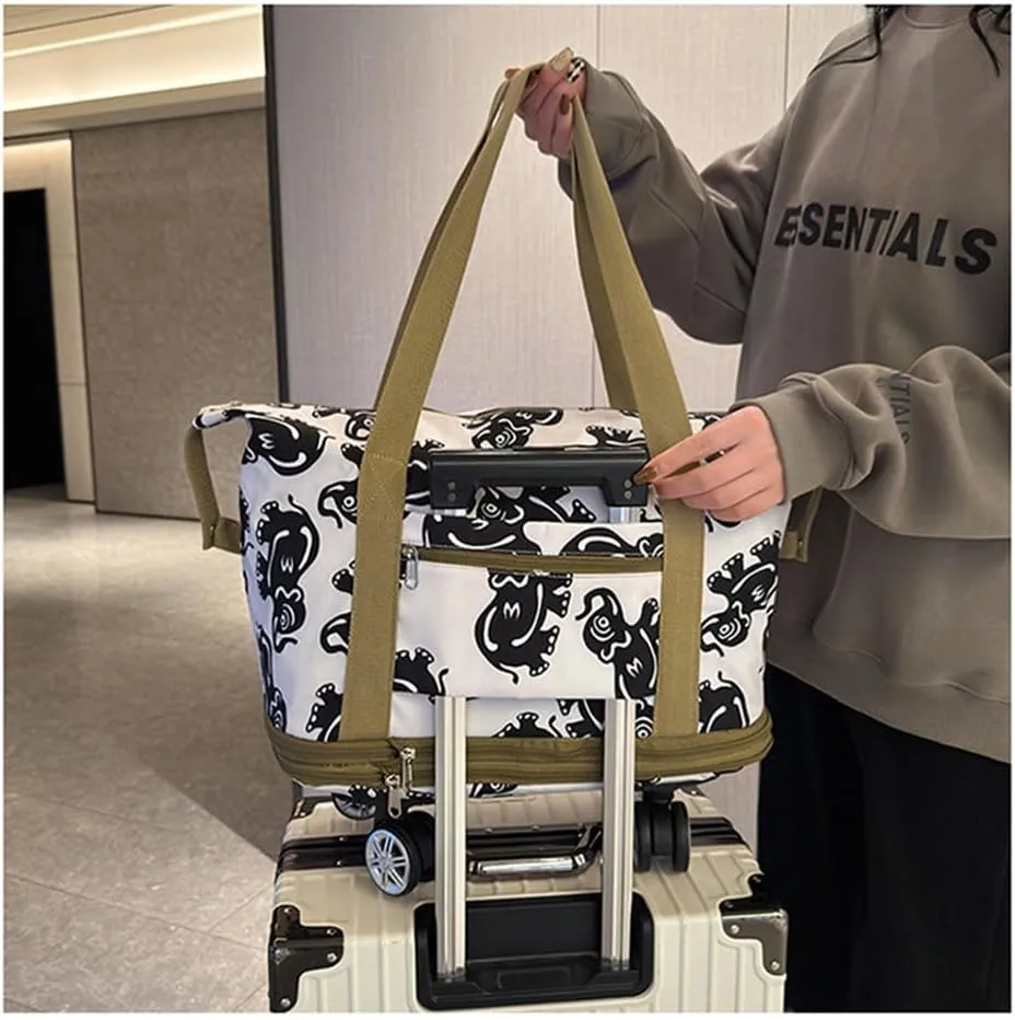 Travel Tote Bags with Trolley Sleeve Expandable Extra Waterproof Oxford Duffel Bag with Wheels