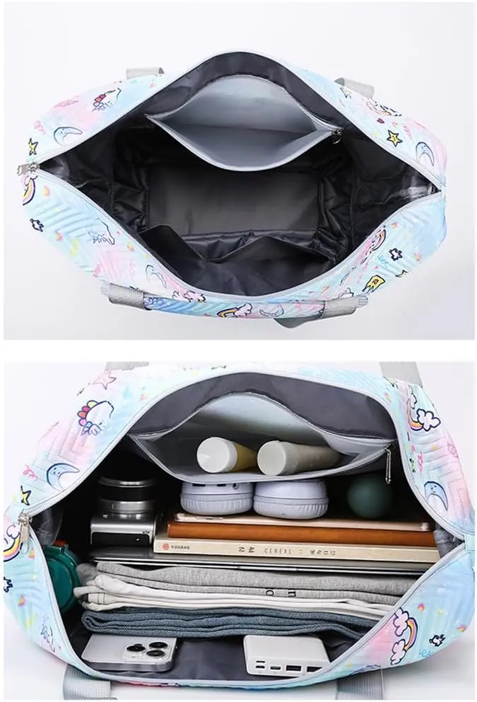 Travel Tote Bags with Trolley Sleeve Expandable Extra Waterproof Rainbow Oxford Duffel Bag with Wheels