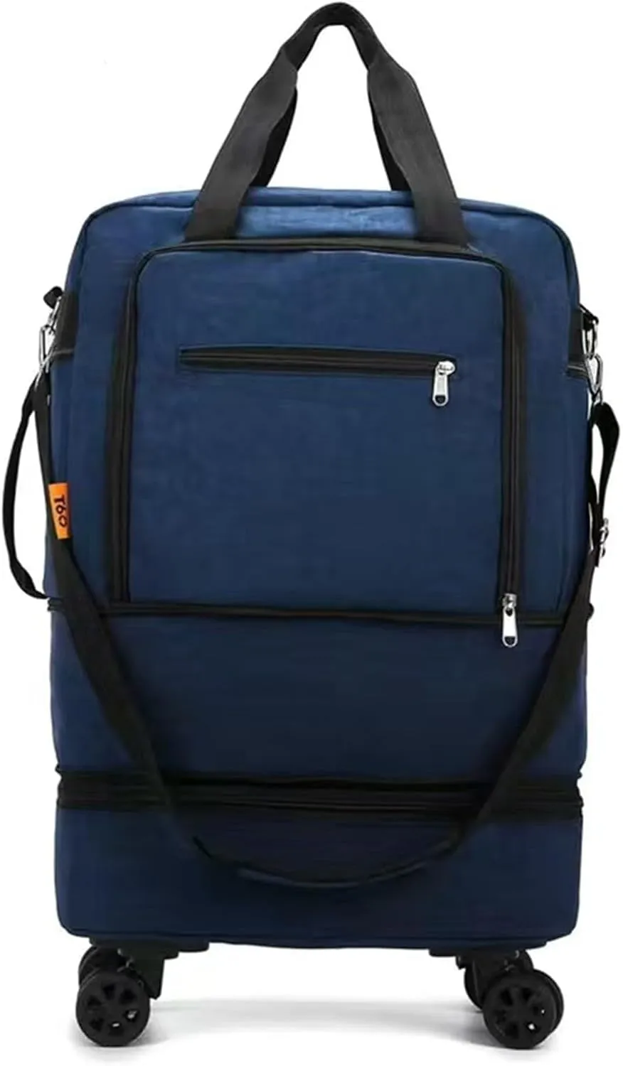 Travel Tote Bags with Trolley Sleeve Multifunctional Large Expandable Extra Sports Luggage Bag with Exclusive Shoe Pocket Waterproof Oxford Duffel Bag with Wheels (Dark Blue)