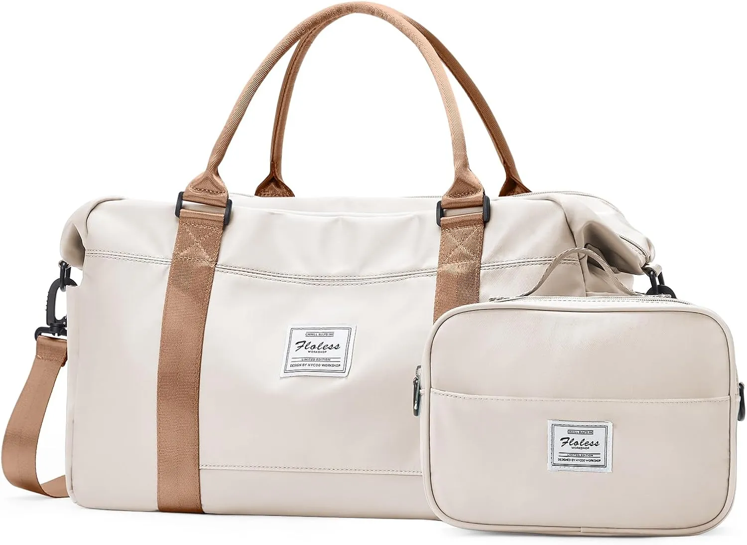 Travel Weekender Bag for Women,Travel Duffel Bag with Computer Compartment, Overnight Carry On Tote Bag with Trolley Sleeve for Weekend Travel,Beige&Brown