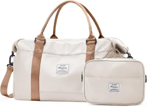 Travel Weekender Bag for Women,Travel Duffel Bag with Computer Compartment, Overnight Carry On Tote Bag with Trolley Sleeve for Weekend Travel,Beige&Brown