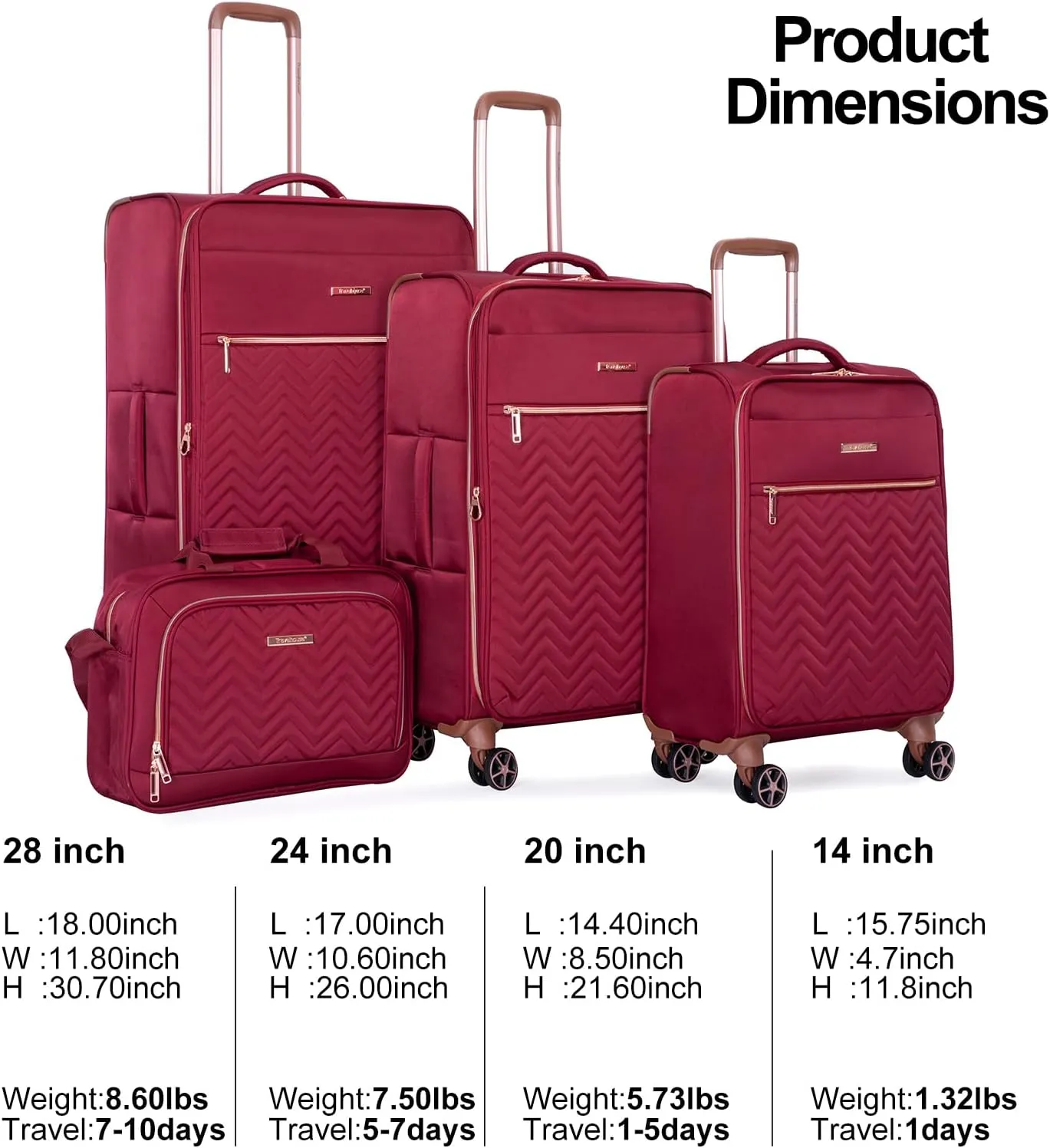 Travelhouse Luggage Sets 4 Piece with Duffel Bag Softside Upright Expandable Suitcases Set with Spinner Wheels Lightweight Travel with TSA-Approved Lock (Red)