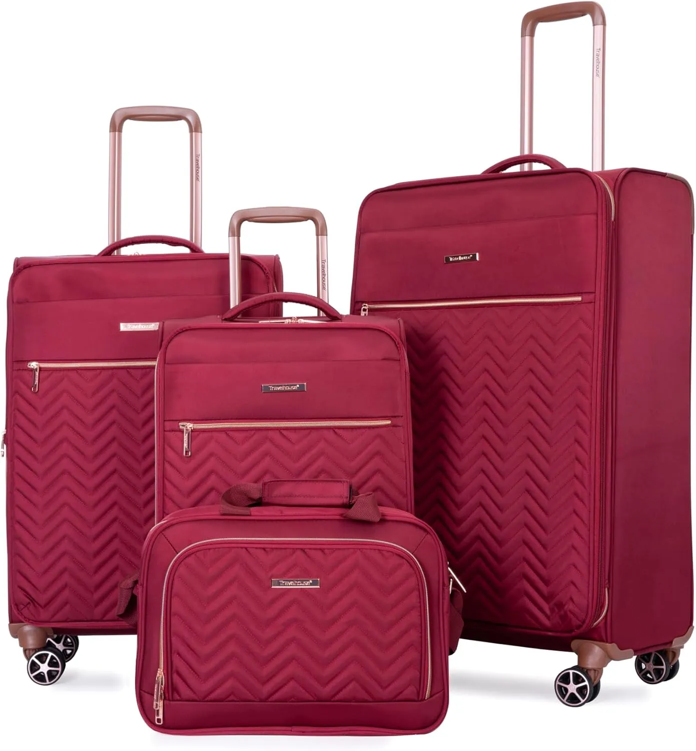 Travelhouse Luggage Sets 4 Piece with Duffel Bag Softside Upright Expandable Suitcases Set with Spinner Wheels Lightweight Travel with TSA-Approved Lock (Red)