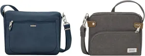 Travelon Women's Classic Anti-Theft Small East/West Crossbody Bag, Midnight, 10.5 x 8 x 2.5 & Anti-theft Heritage Crossbody Bag, Pewter