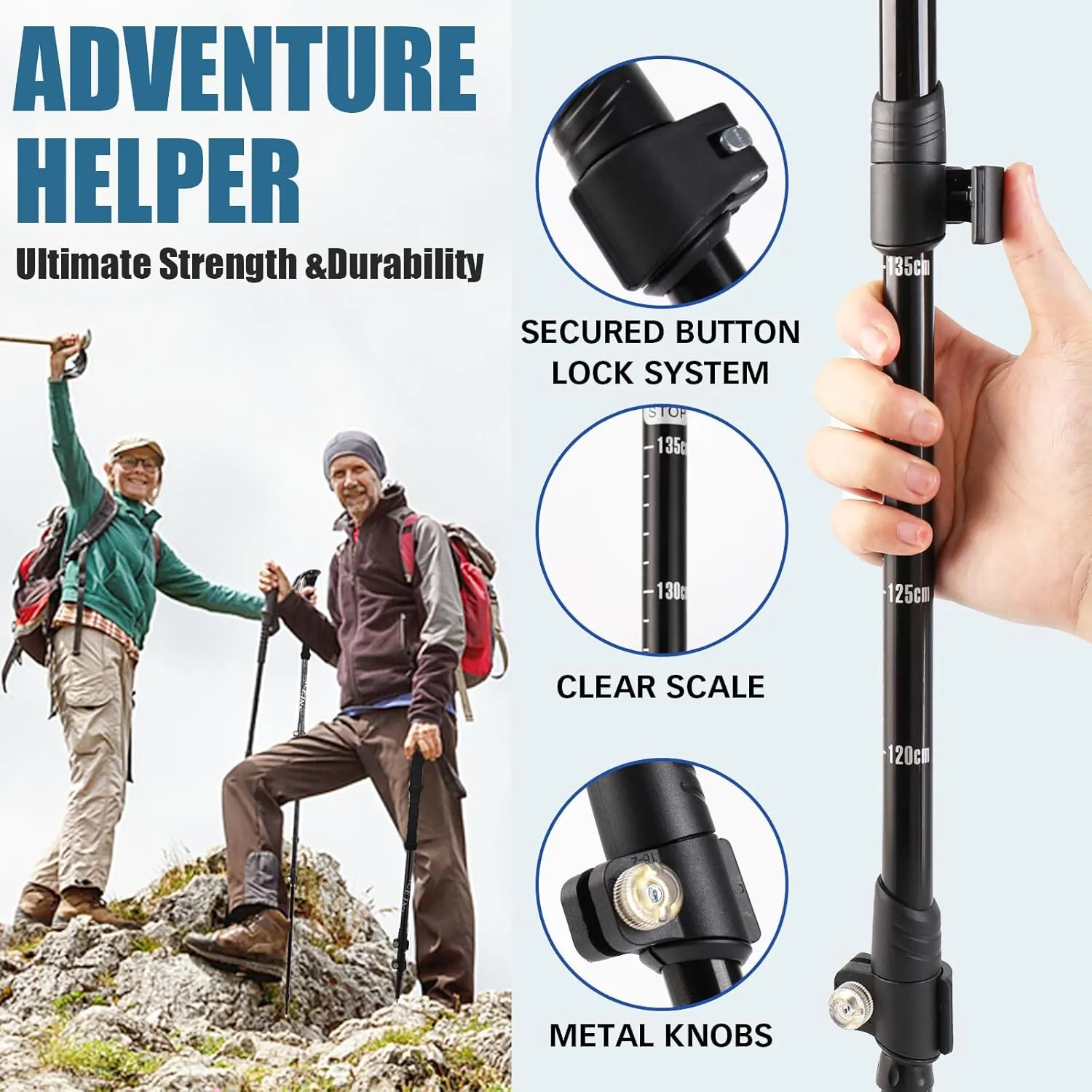 Trekking Poles - 2PC Hiking Poles for Backpacking, Ultralight Telescopic Walking Sticks, Aircraft-Grade 7075 Aluminum with EVA Foam Grips, Lightweight Hiking Sticks for Seniors Women Men