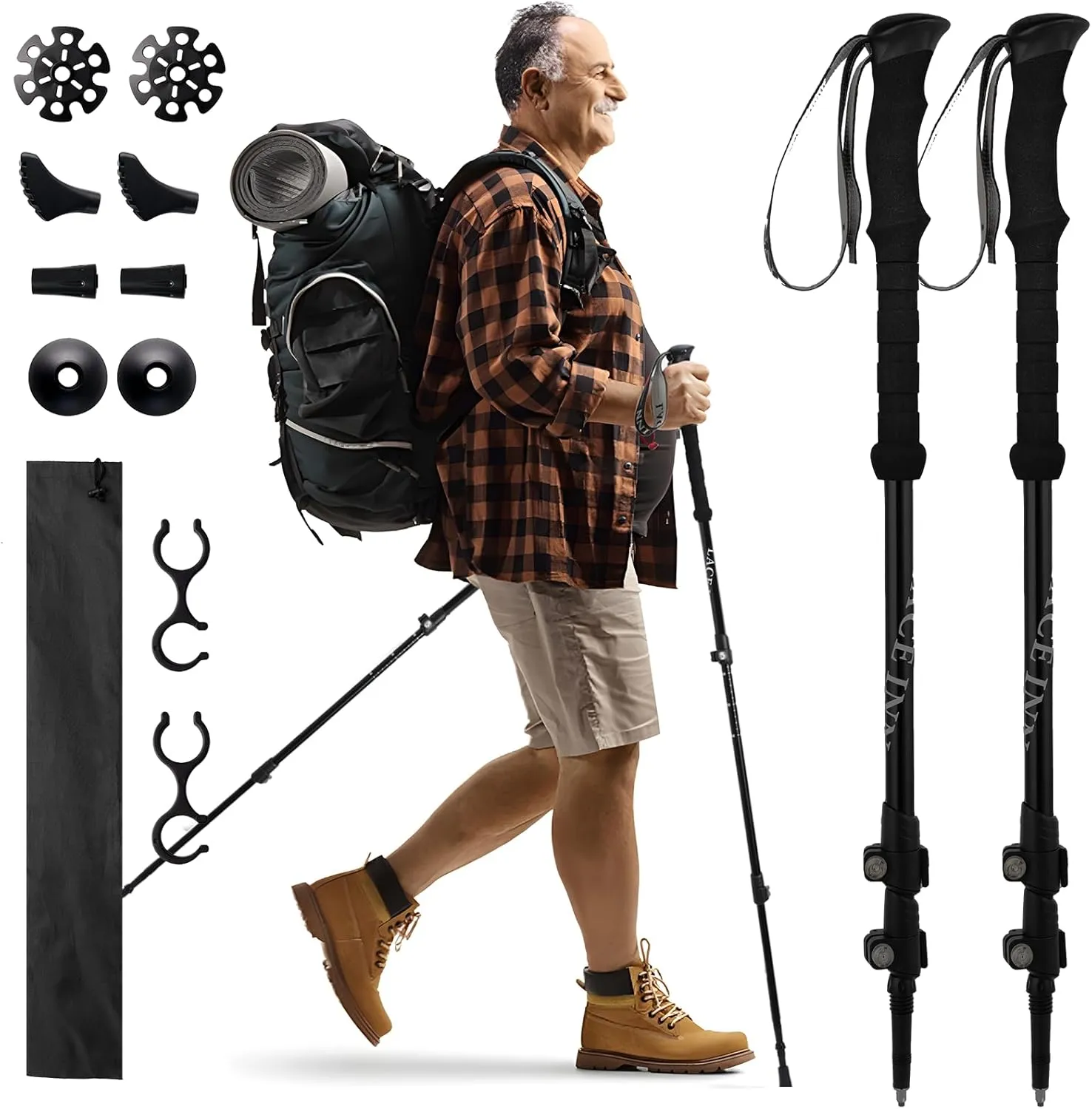 Trekking Poles - 2PC Hiking Poles for Backpacking, Ultralight Telescopic Walking Sticks, Aircraft-Grade 7075 Aluminum with EVA Foam Grips, Lightweight Hiking Sticks for Seniors Women Men
