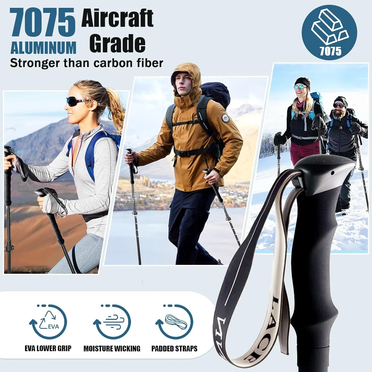 Trekking Poles - 2PC Hiking Poles for Backpacking, Ultralight Telescopic Walking Sticks, Aircraft-Grade 7075 Aluminum with EVA Foam Grips, Lightweight Hiking Sticks for Seniors Women Men