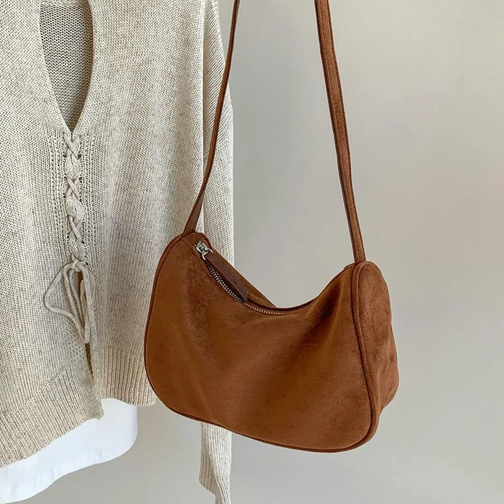 Trendy Crossbody Bags for Women 2024 Vintage Purse Casual Suede Bag Black Shoulder Bag Slouchy Bag Tote Bag for Women