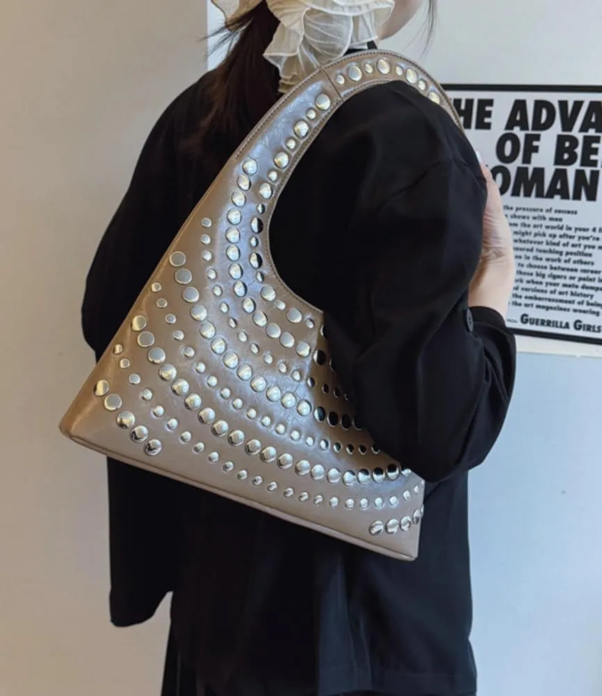 Trendy Studded Shoulder Bag For Women Vegan Leather Underarm Purse Y2K Womens Tote Bag For Work Punk Purse Travel 2025
