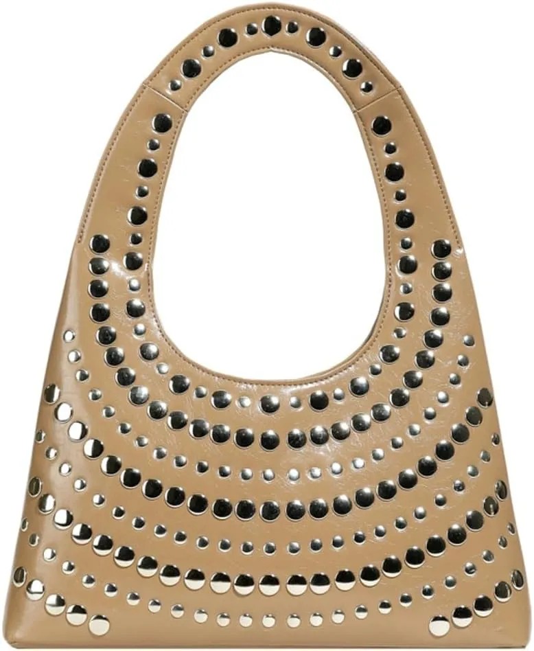 Trendy Studded Shoulder Bag For Women Vegan Leather Underarm Purse Y2K Womens Tote Bag For Work Punk Purse Travel 2025