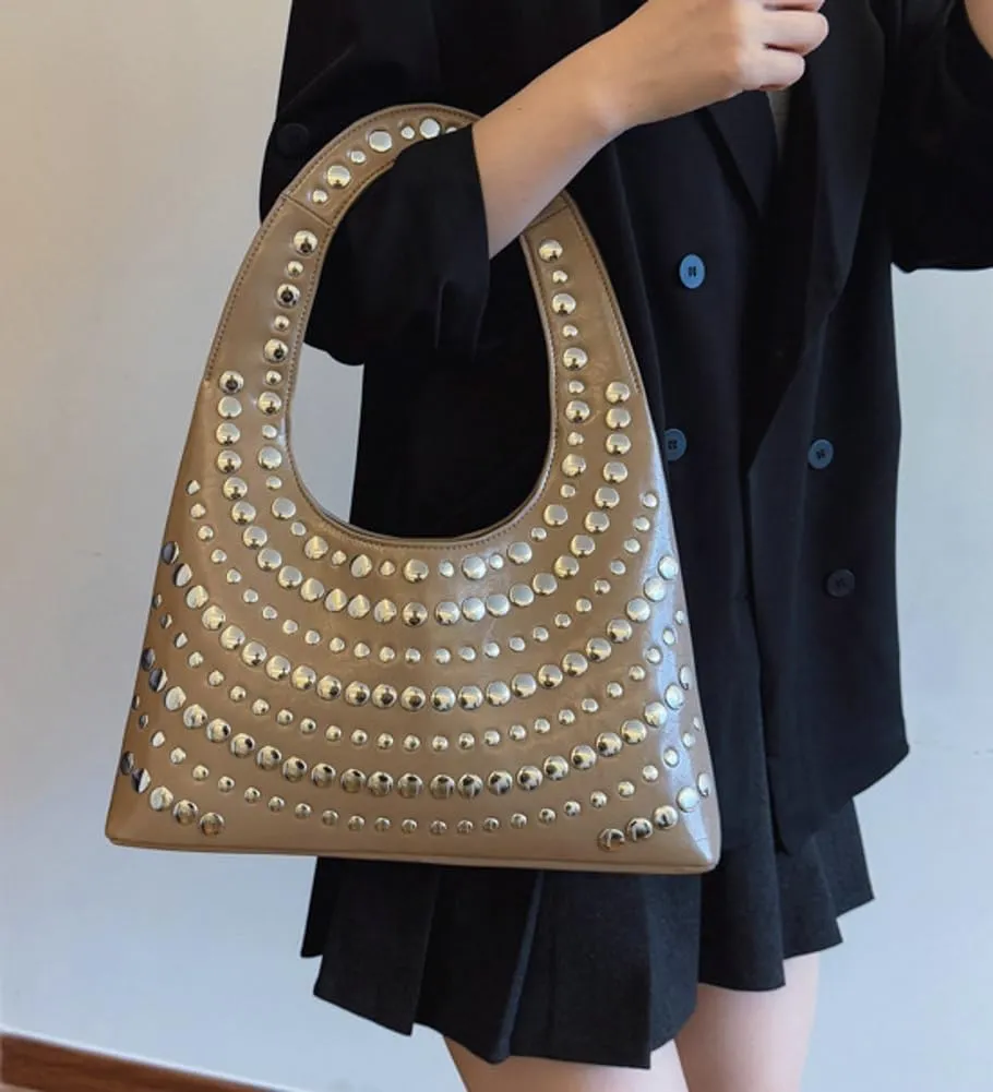 Trendy Studded Shoulder Bag For Women Vegan Leather Underarm Purse Y2K Womens Tote Bag For Work Punk Purse Travel 2025