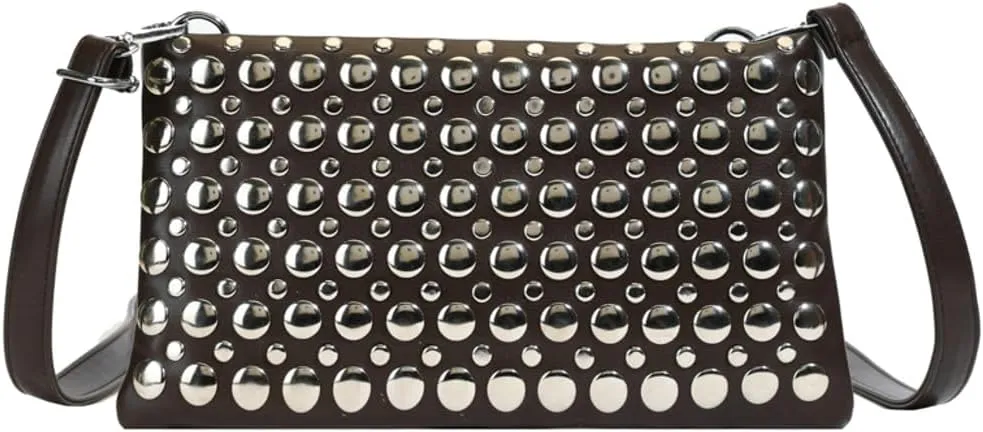 Trendy Studded Square Bag For Women Vegan Leather Evening Purse Y2K Womens Crossbody Bag For Work Punk Purse with Zipper 2025
