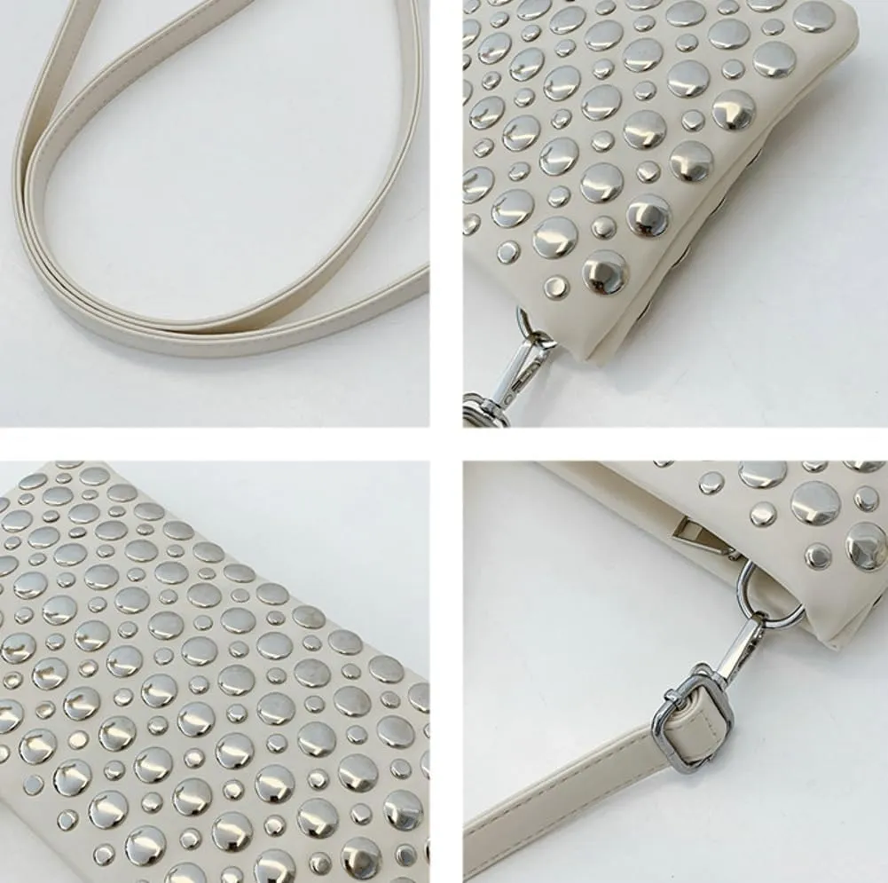 Trendy Studded Square Bag For Women Vegan Leather Evening Purse Y2K Womens Crossbody Bag For Work Punk Purse with Zipper 2025