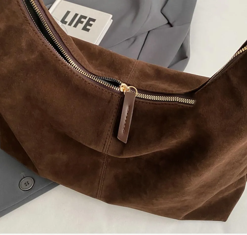 Trendy Suede Crescent Shoulder Bag Women Tote Bag Satchels Crossbody Purse Top-handle Travel College Work Tote Handbag