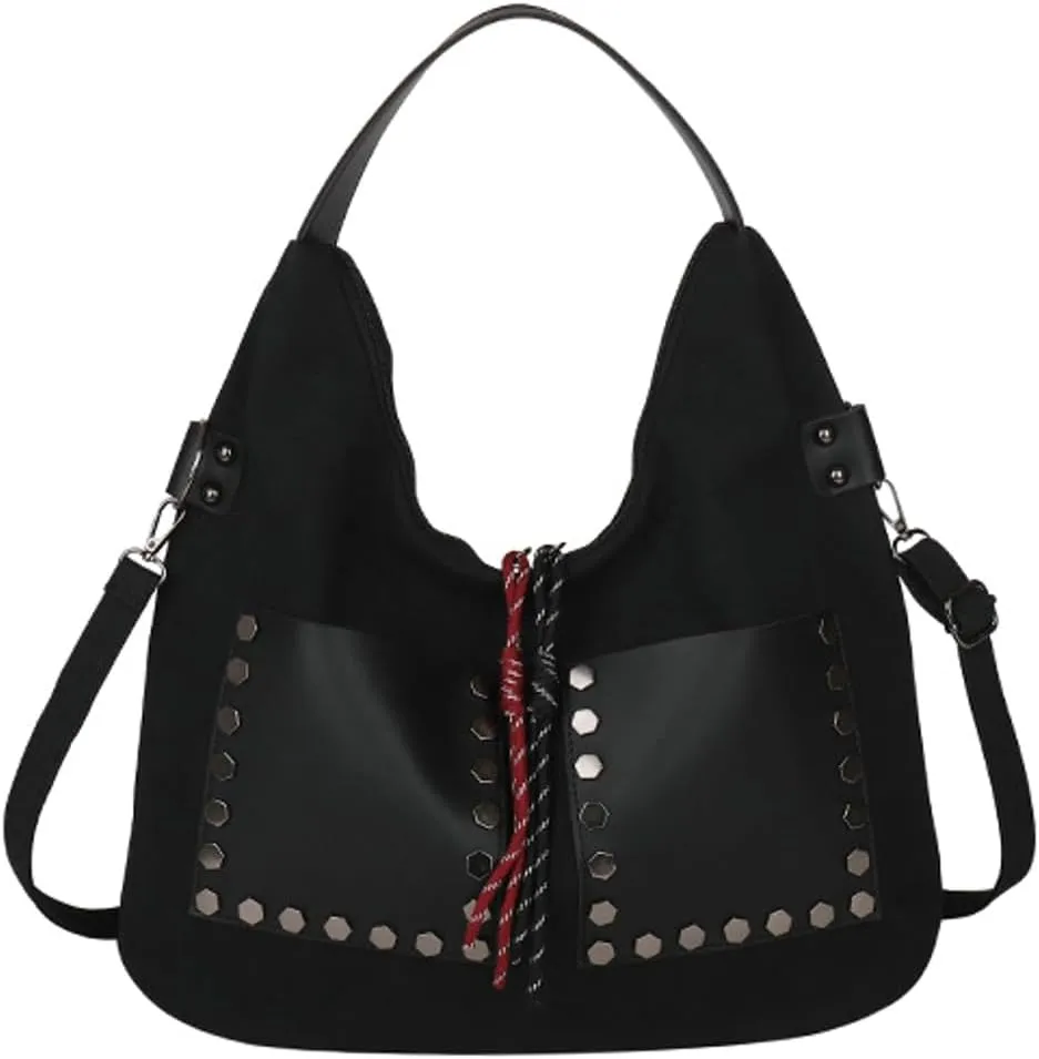 Trendy Suede Shoulder Bag for Women Large Y2k Rivet Crossbody Tote Purse Working Handbags Top Handle Satchel