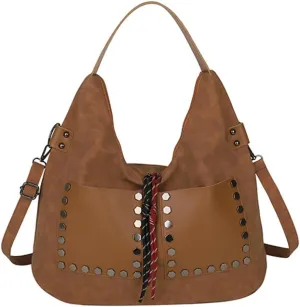 Trendy Suede Shoulder Bag for Women Large Y2k Rivet Crossbody Tote Purse Working Handbags Top Handle Satchel