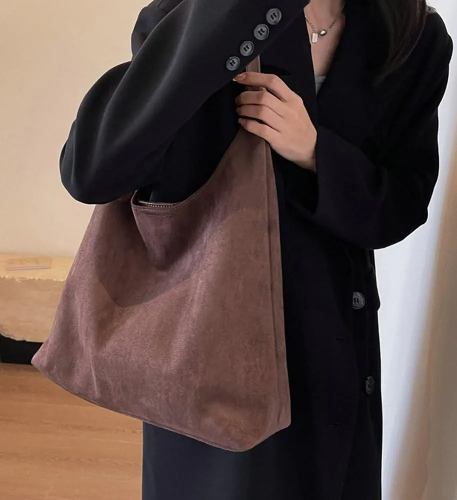 Trendy Suede Tote Bags for Women Work Bags Retro Suede Slouchy Bag Travel Handbag Office College Tote Handbag 2025