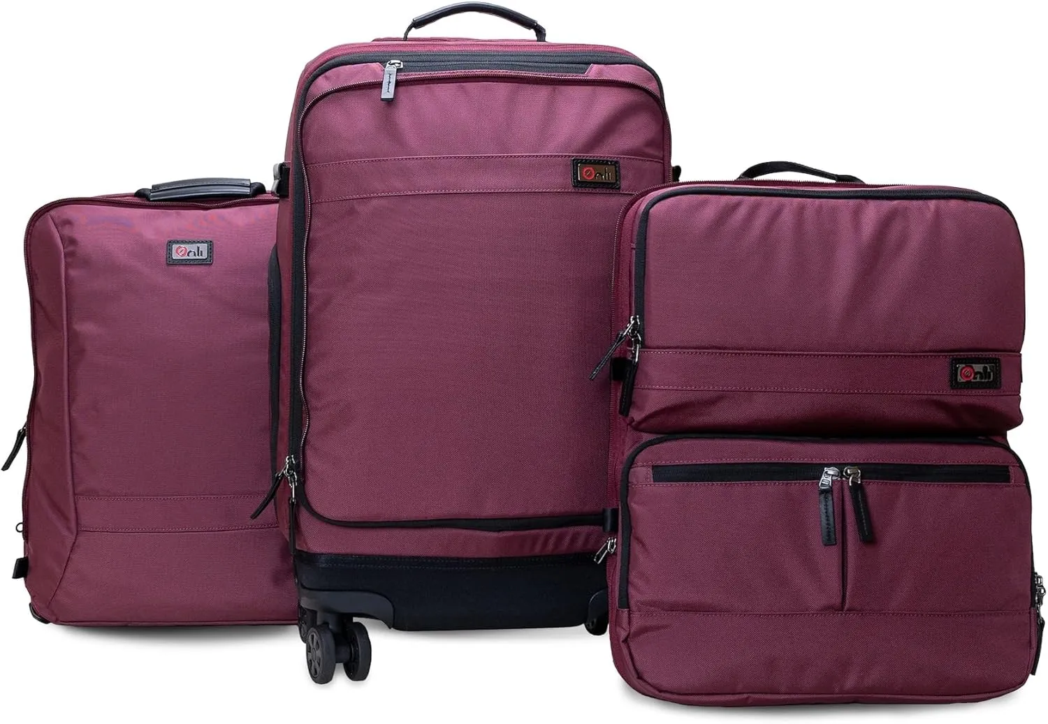 Trilogy Modular System I Modular 4-wheel spinner carry-on, with two zip-off bags! All 3 are Expandable! You get 3 bags in 1! Mix and match; take apart to fit crowded airplane spaces (Zinfandel)