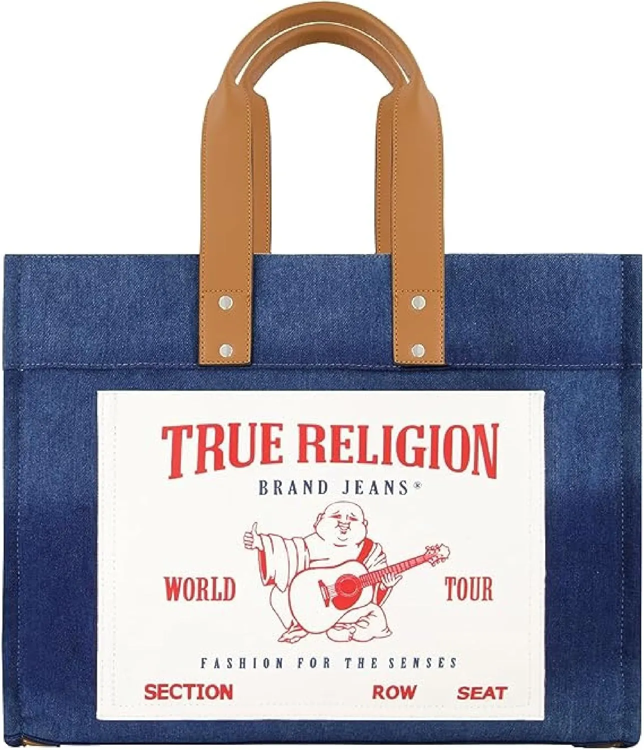 True Religion Large Tote Bag, Canvas Travel Carryall Shoulder Handbag