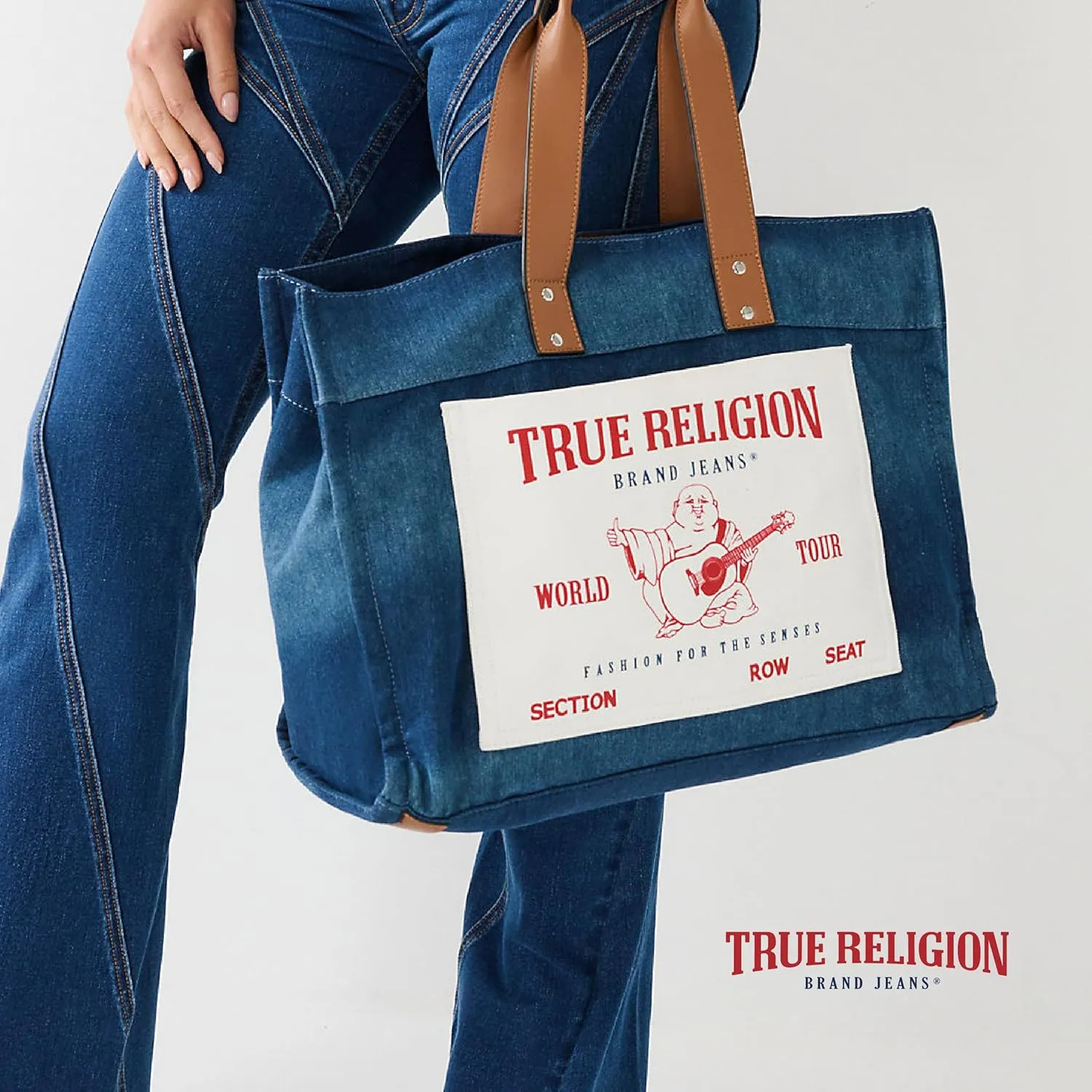 True Religion Large Tote Bag, Canvas Travel Carryall Shoulder Handbag