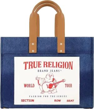 True Religion Large Tote Bag, Canvas Travel Carryall Shoulder Handbag