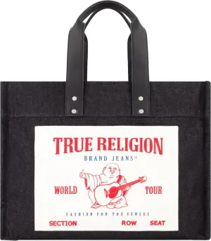 True Religion Large Tote Bag, Canvas Travel Carryall Shoulder Handbag